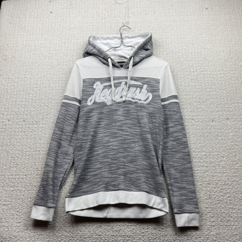 Y2K Headrush Hoodie Sz XS Gray Biker Pullover Motorcycles Honor Few Fear None